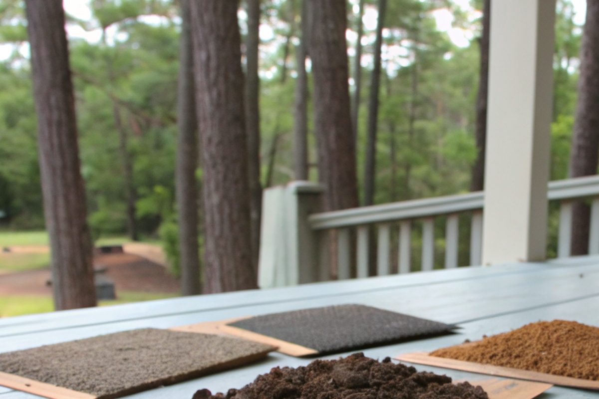 Shingle color samples on a screened porch table