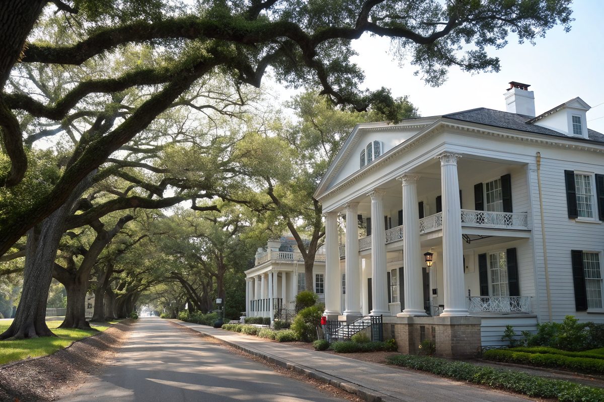 A white neoclassical house with tall columns